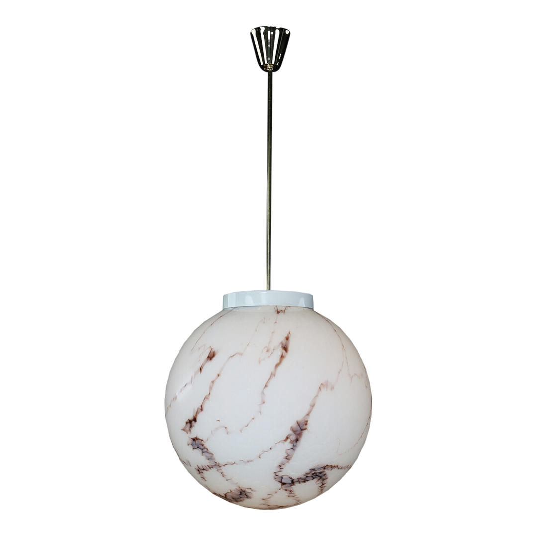 1980s Czech Republic : marbled opaline glass globe pendant