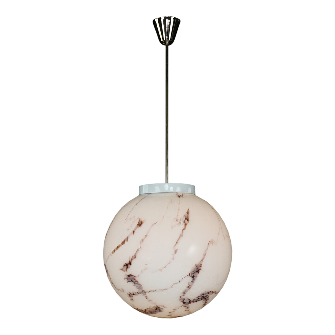 1980s Czech Republic : marbled opaline glass globe pendant