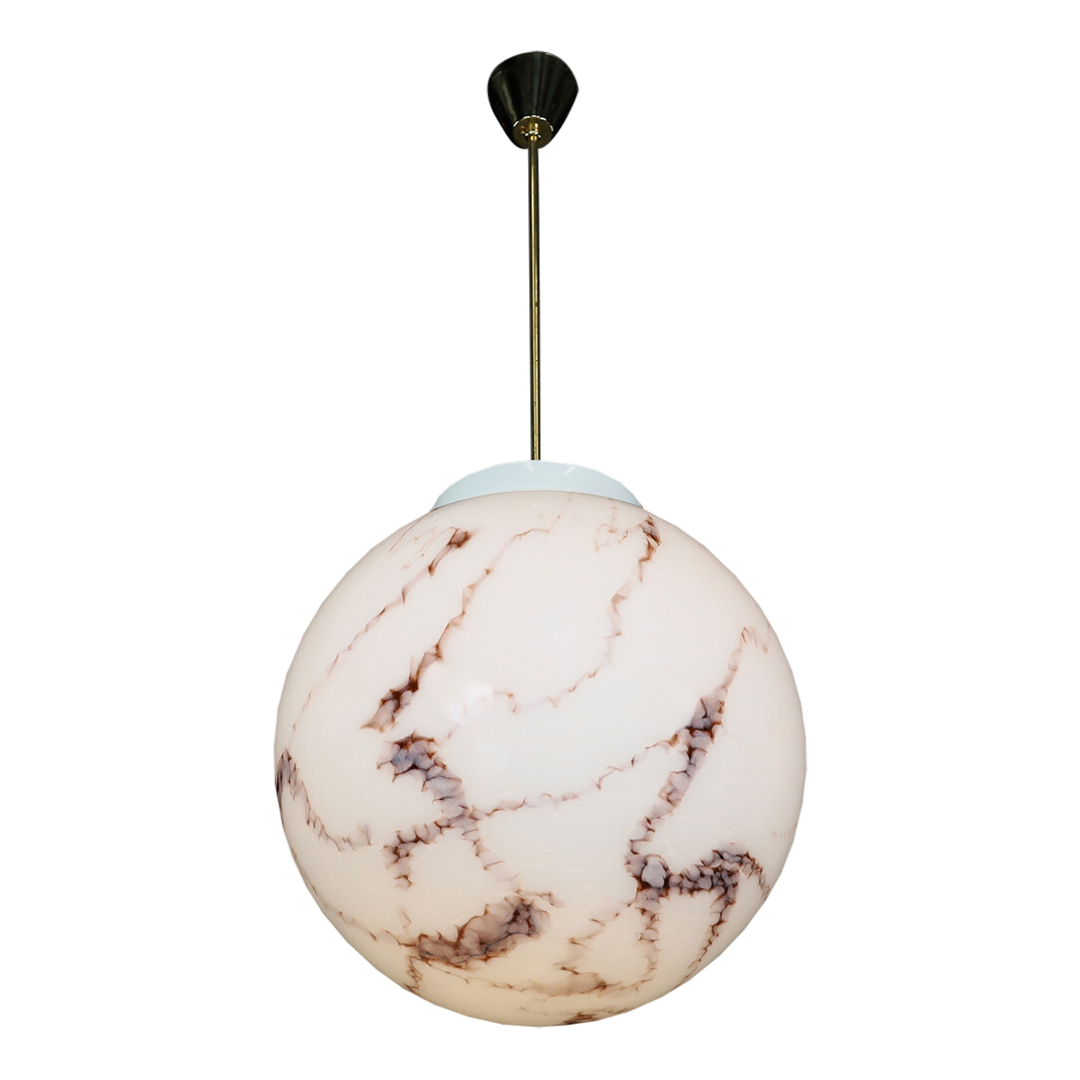 1980s Czech Republic : marbled opaline glass globe pendant