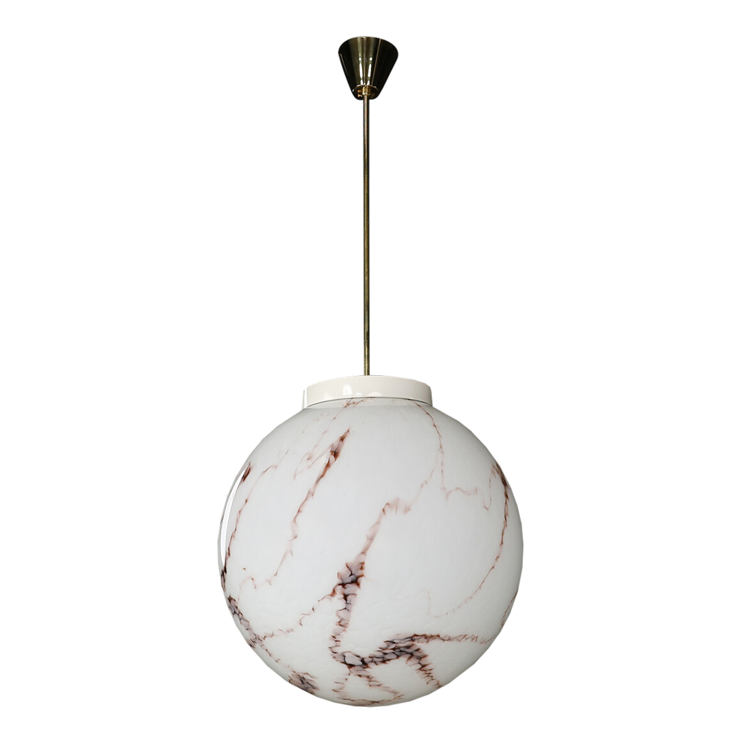 1980s Czech Republic : marbled opaline glass globe pendant