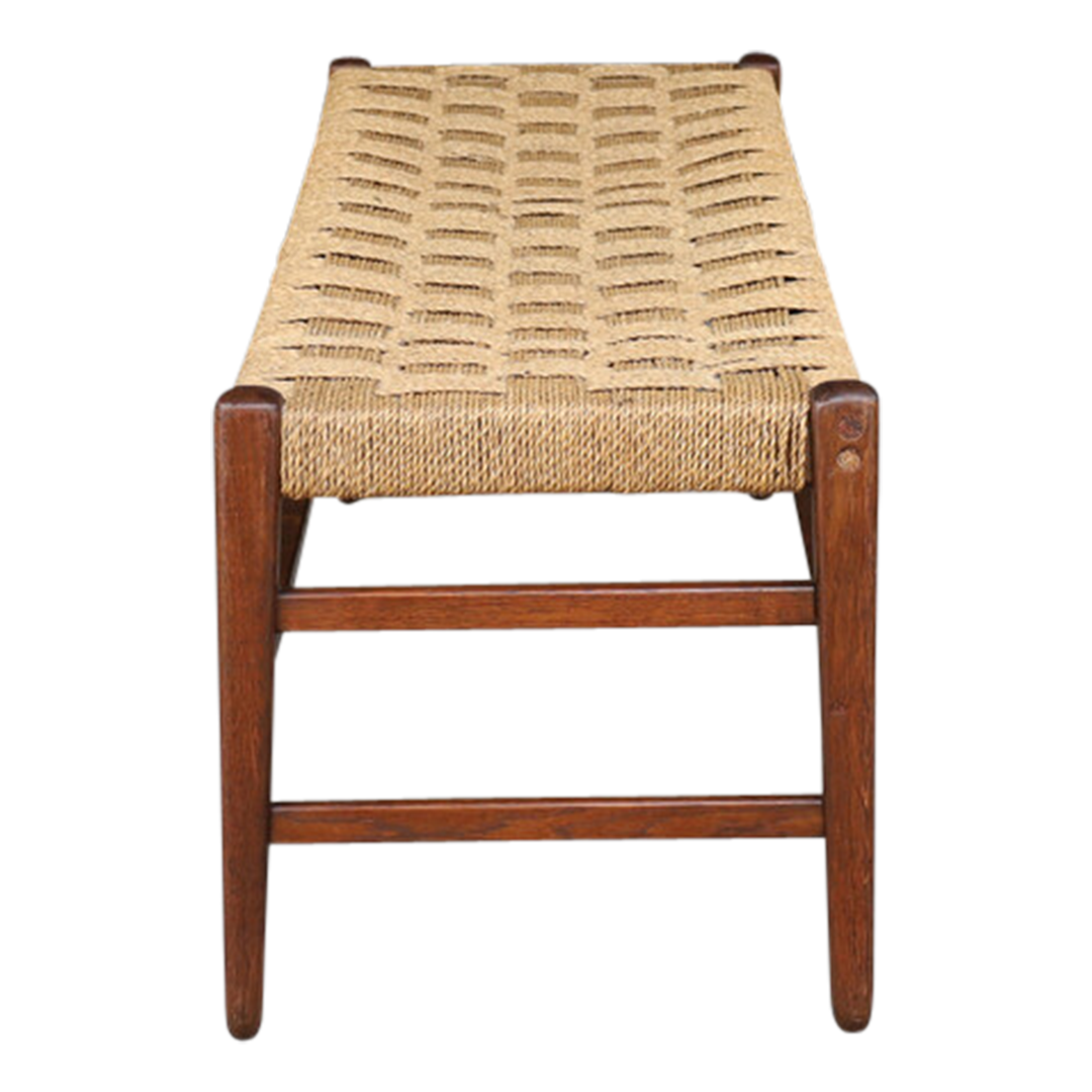 1960s French : 59" oakwood & corded hemp long bench