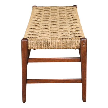 1960s French : 59" oakwood & corded hemp long bench