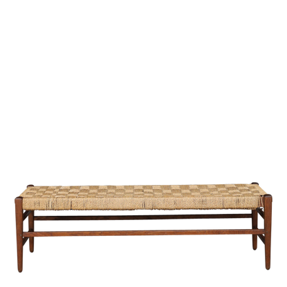 1960s French : 59" oakwood & corded hemp long bench