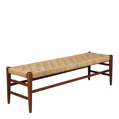 1960s French : 59" oakwood & corded hemp long bench