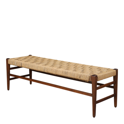 1960s French : 59" oakwood & corded hemp long bench