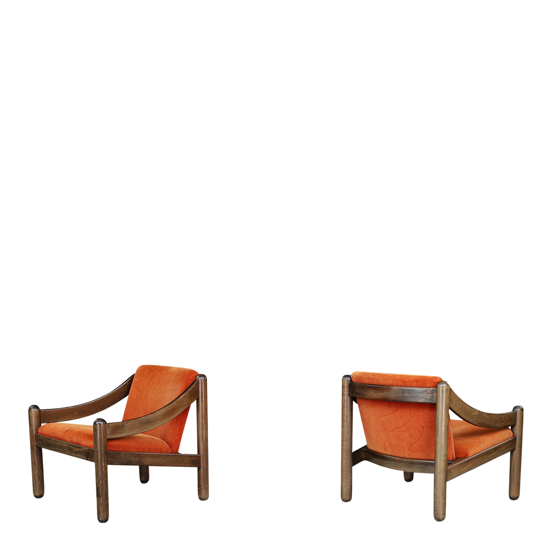 1970s Vico Magistretti : "Carimate" lounge chair in orange corduroy