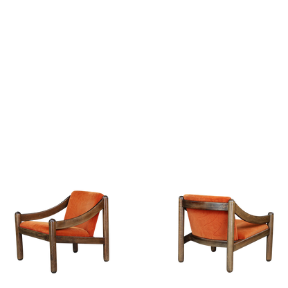 1970s Vico Magistretti : "Carimate" lounge chair in orange corduroy