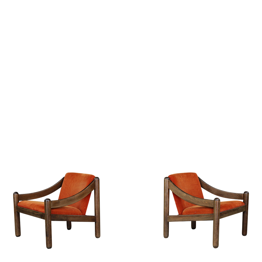 1970s Vico Magistretti : "Carimate" lounge chair in orange corduroy