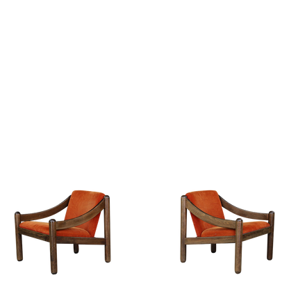 1970s Vico Magistretti : "Carimate" lounge chair in orange corduroy