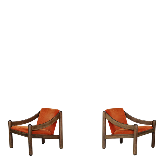 1970s Vico Magistretti : "Carimate" lounge chair in orange corduroy