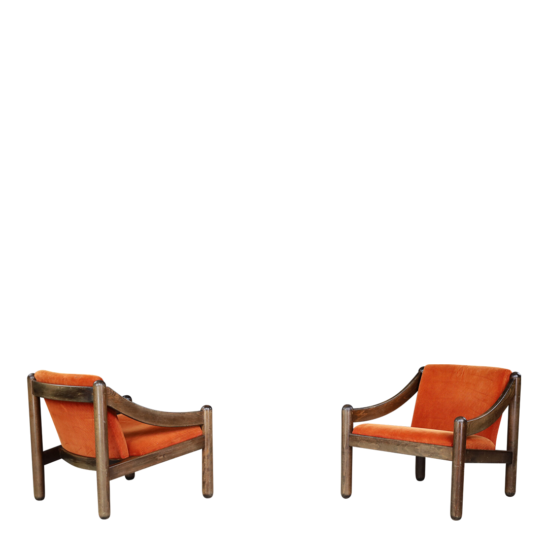 1970s Vico Magistretti : "Carimate" lounge chair in orange corduroy