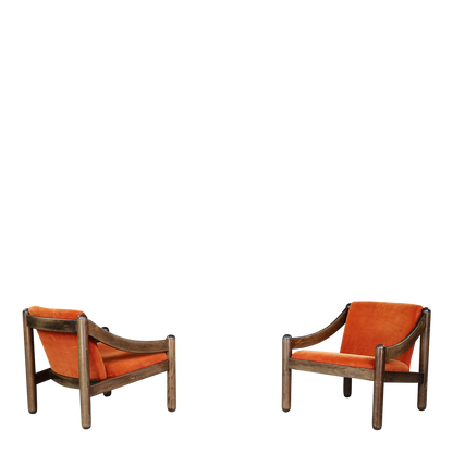 1970s Vico Magistretti : "Carimate" lounge chair in orange corduroy