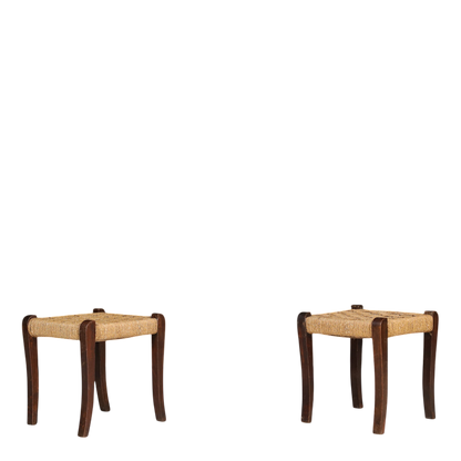 1950s Italian : sculpted bentwood stool w/ woven cord seat