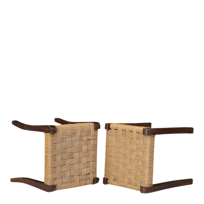 1950s Italian : sculpted bentwood stool w/ woven cord seat