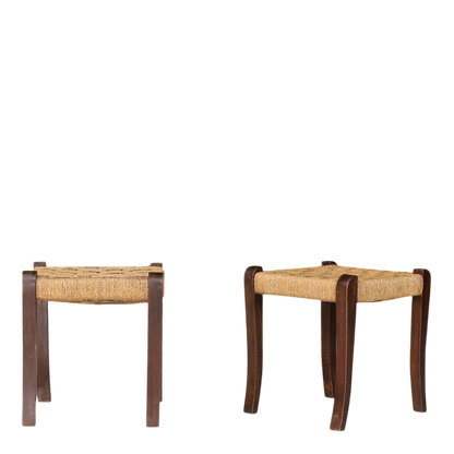1950s Italian : sculpted bentwood stool w/ woven cord seat