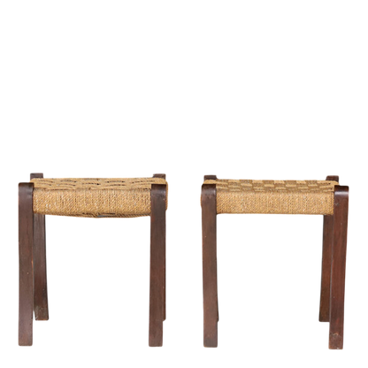1950s Italian : sculpted bentwood stool w/ woven cord seat
