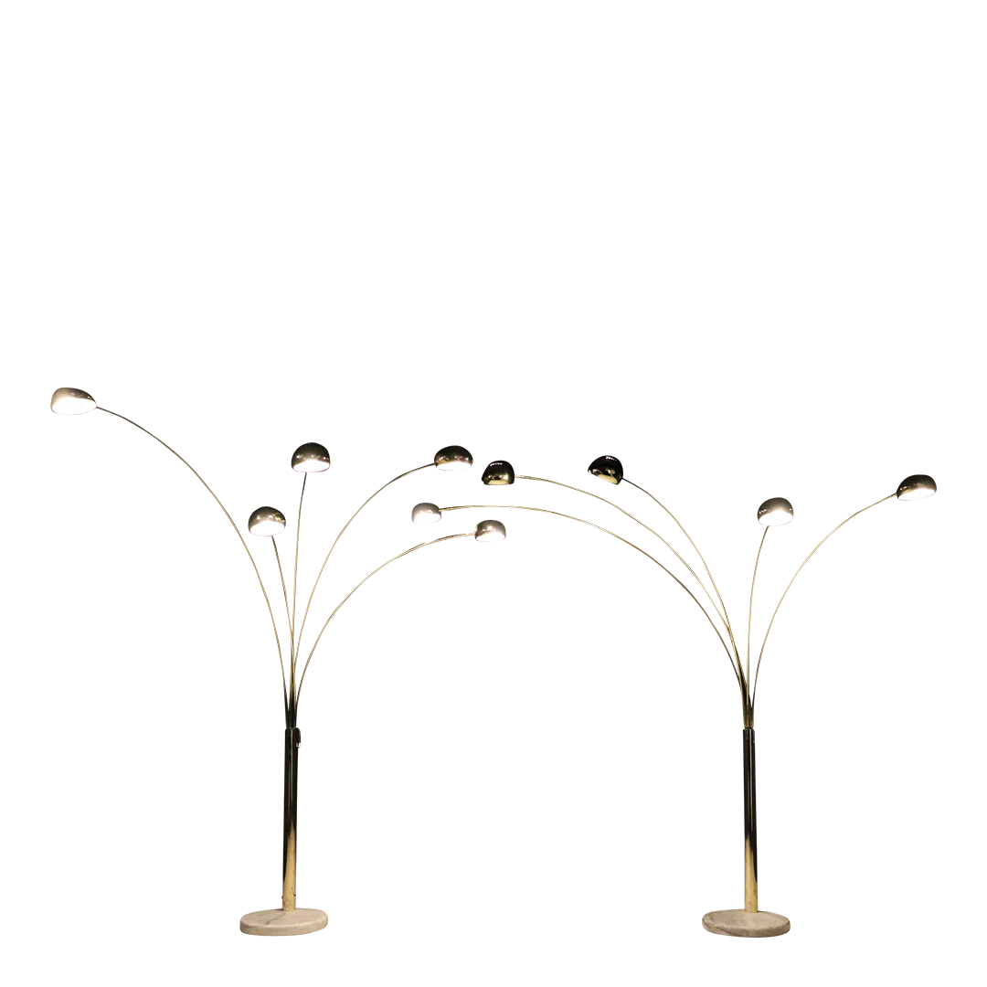 1980s German : arching brass five shade floor lamp