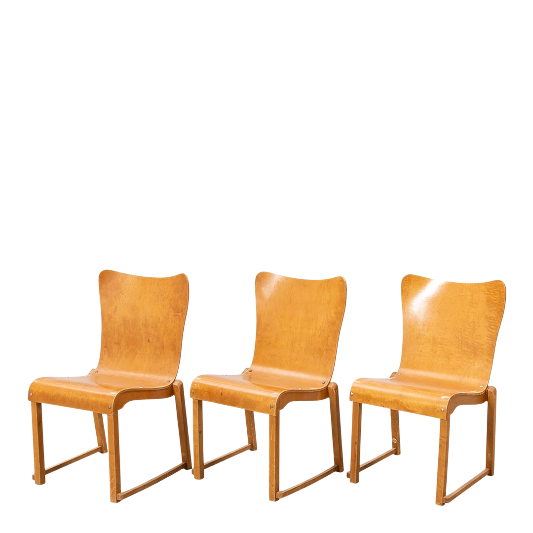 1950s Axel Larsson : set six molded birchwood stacking chairs
