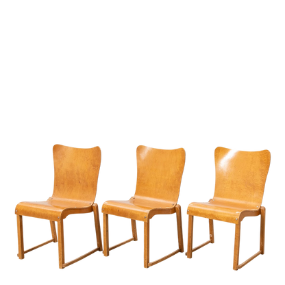1950s Axel Larsson : set six molded birchwood stacking chairs