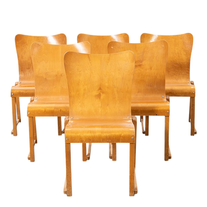 1950s Axel Larsson : set six molded birchwood stacking chairs