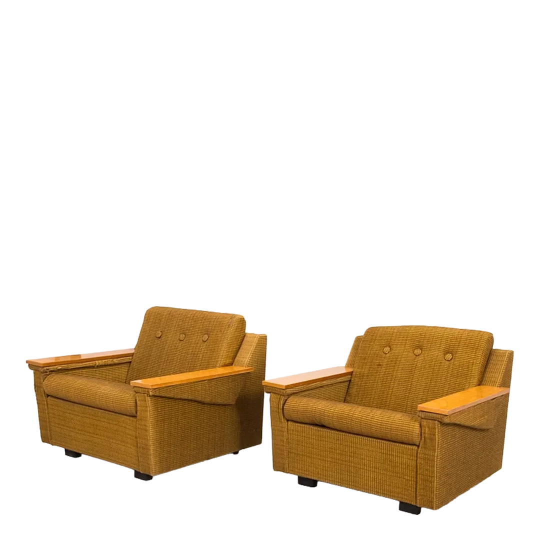 1970s Baltic : pair of modernist upholstered armchairs, Estonia