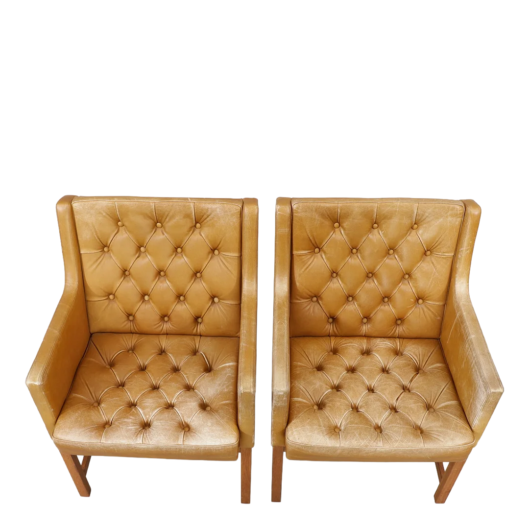 1960s Karl-Erik Ekselius : pair tufted leather square-form armchairs, Sweden