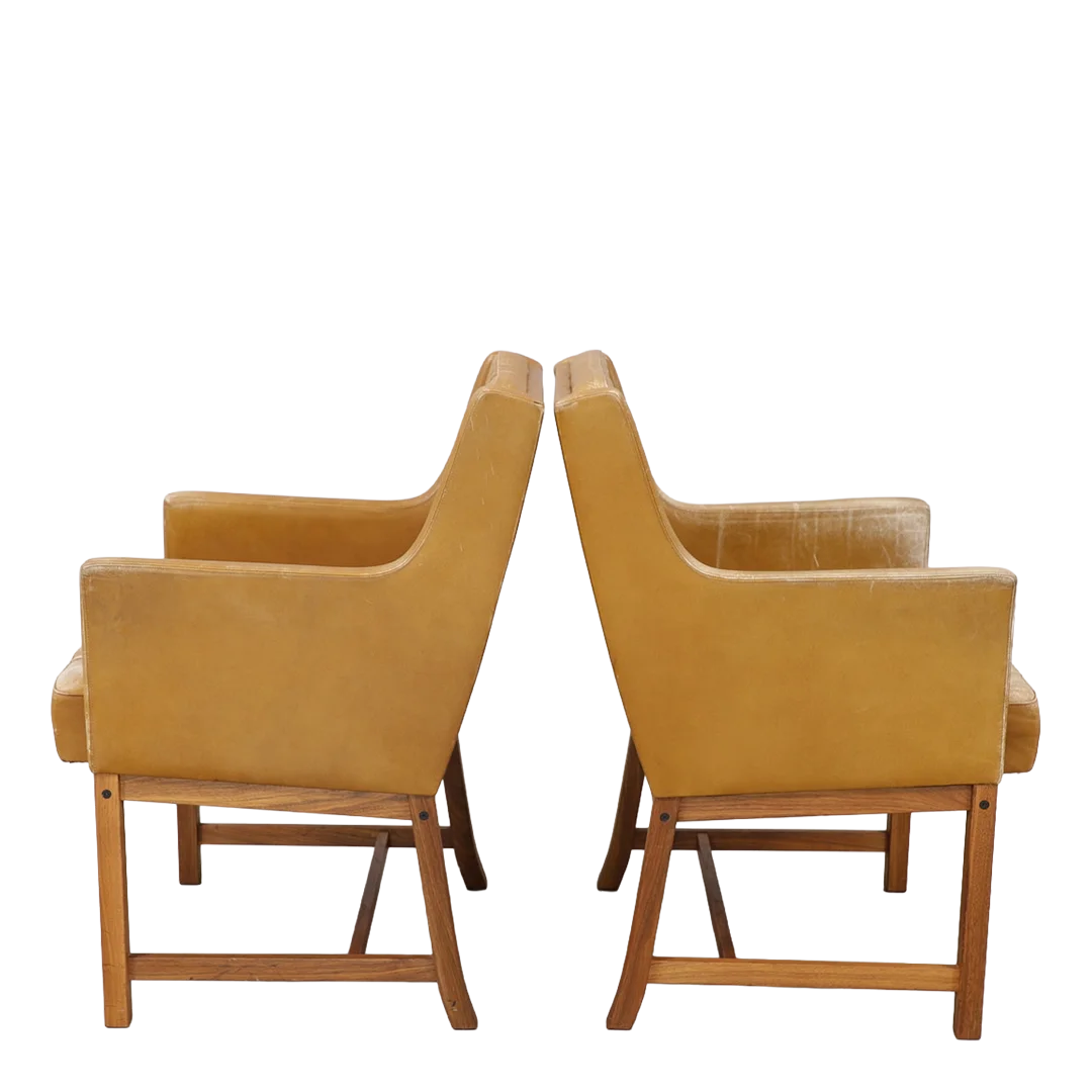 1960s Karl-Erik Ekselius : pair tufted leather square-form armchairs, Sweden