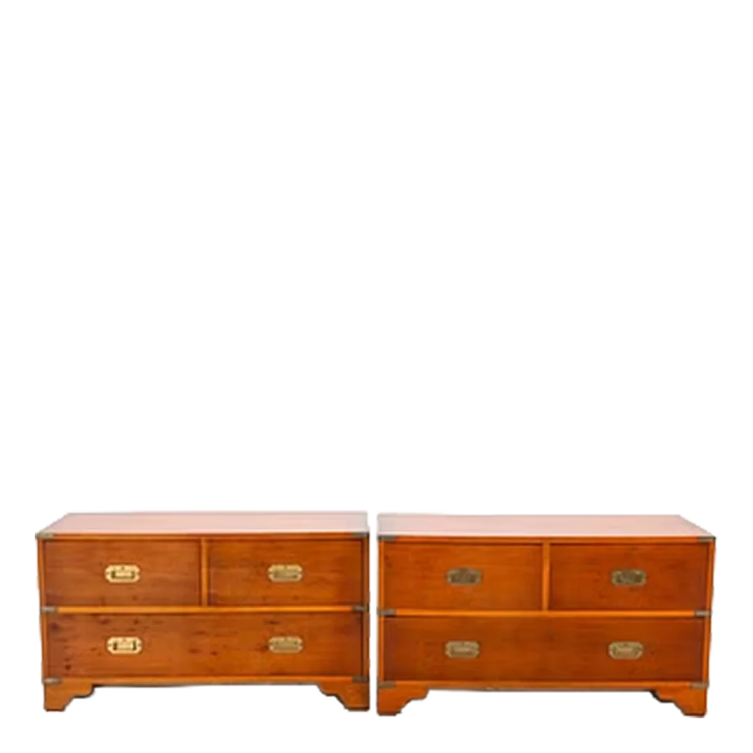 20thc English Style : pair cherrywood & brass campaign chests