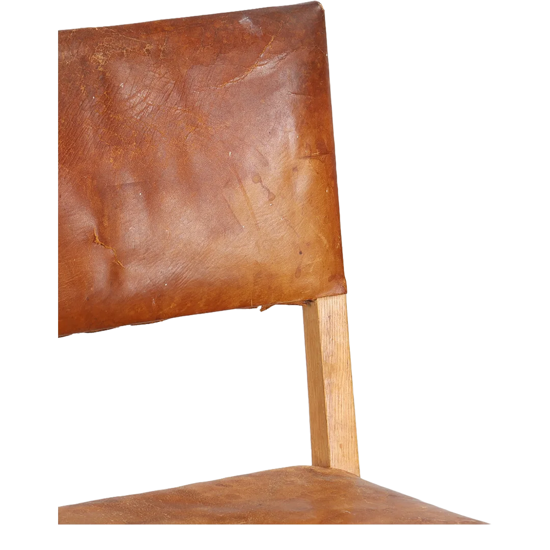1930s Scandinavian : solid oakwood & cognac leather side chair