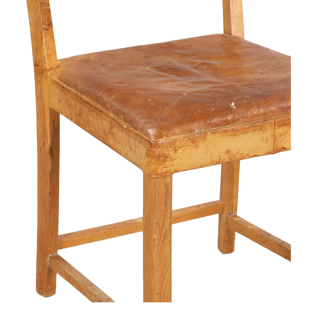 1930s Scandinavian : solid oakwood & cognac leather side chair