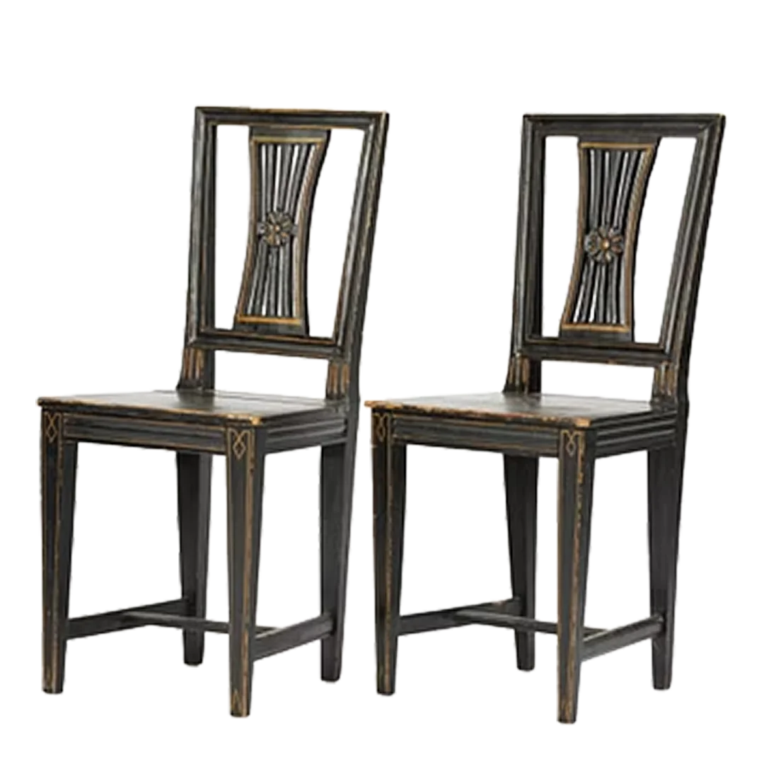 1820s Swedish : pair of late Gustavian painted pinewood side chairs