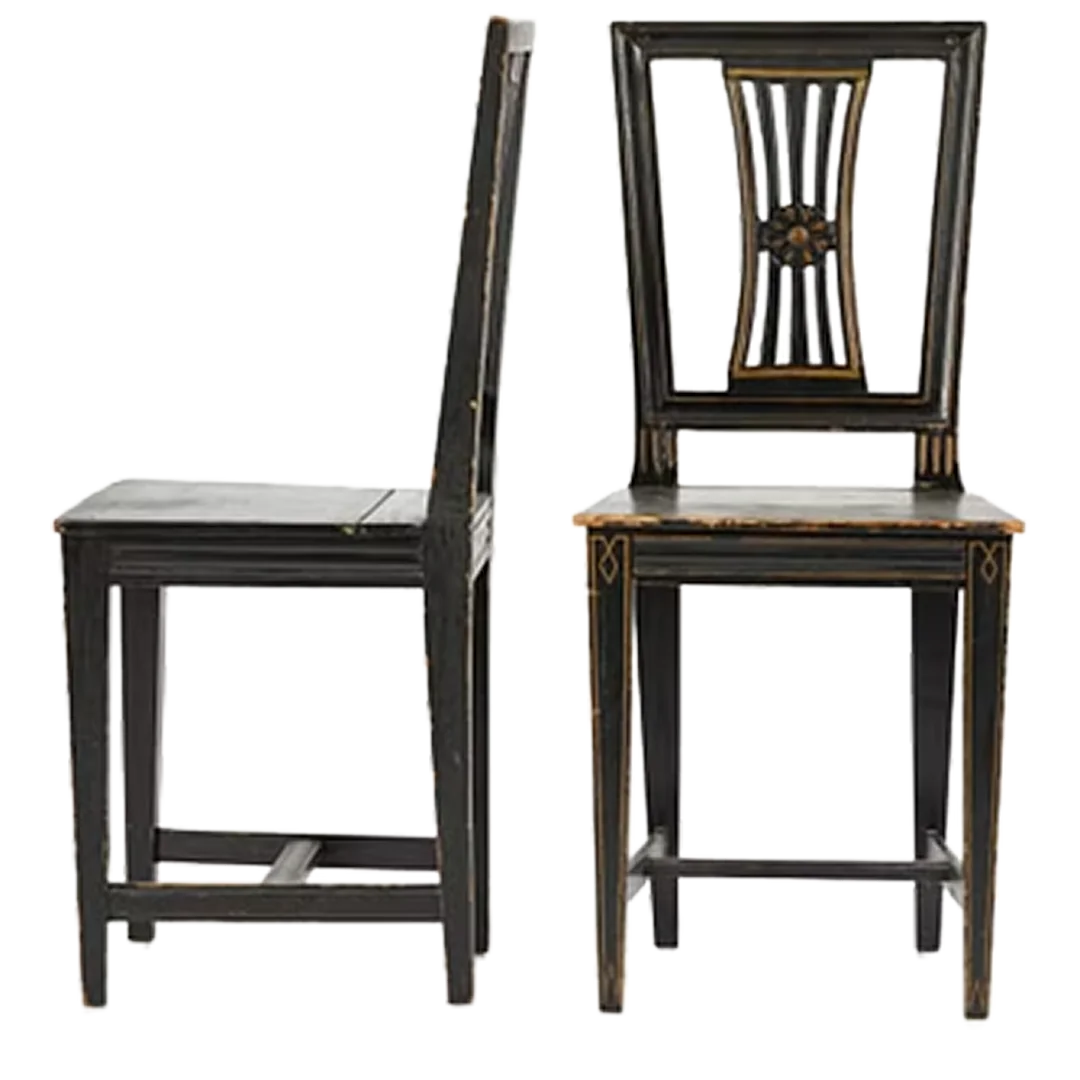 1820s Swedish : pair of late Gustavian painted pinewood side chairs