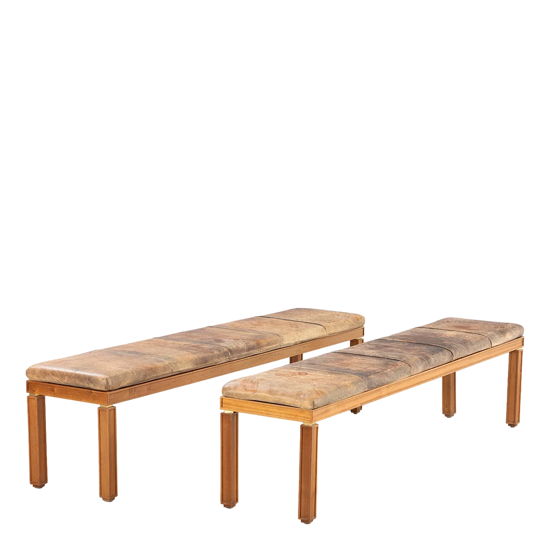 1950s English : Neoclassical Revival 80" leather clad long bench