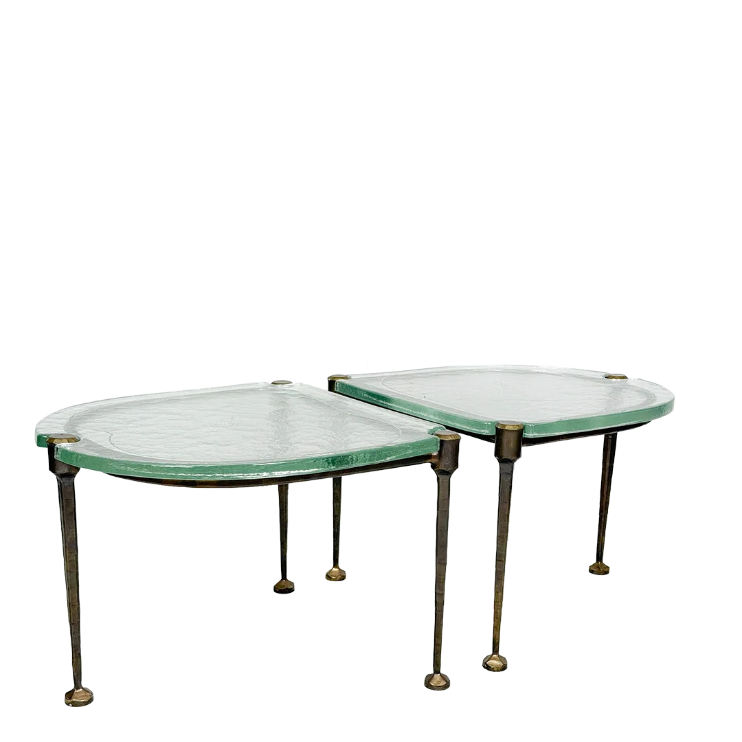 1980s Lothar Klute : pair of forged bronze and cast glass coffee tables, Germany
