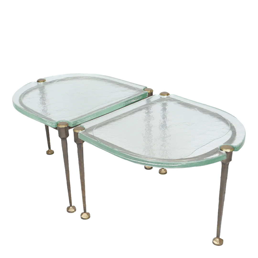 1980s Lothar Klute : pair of forged bronze and cast glass coffee tables, Germany