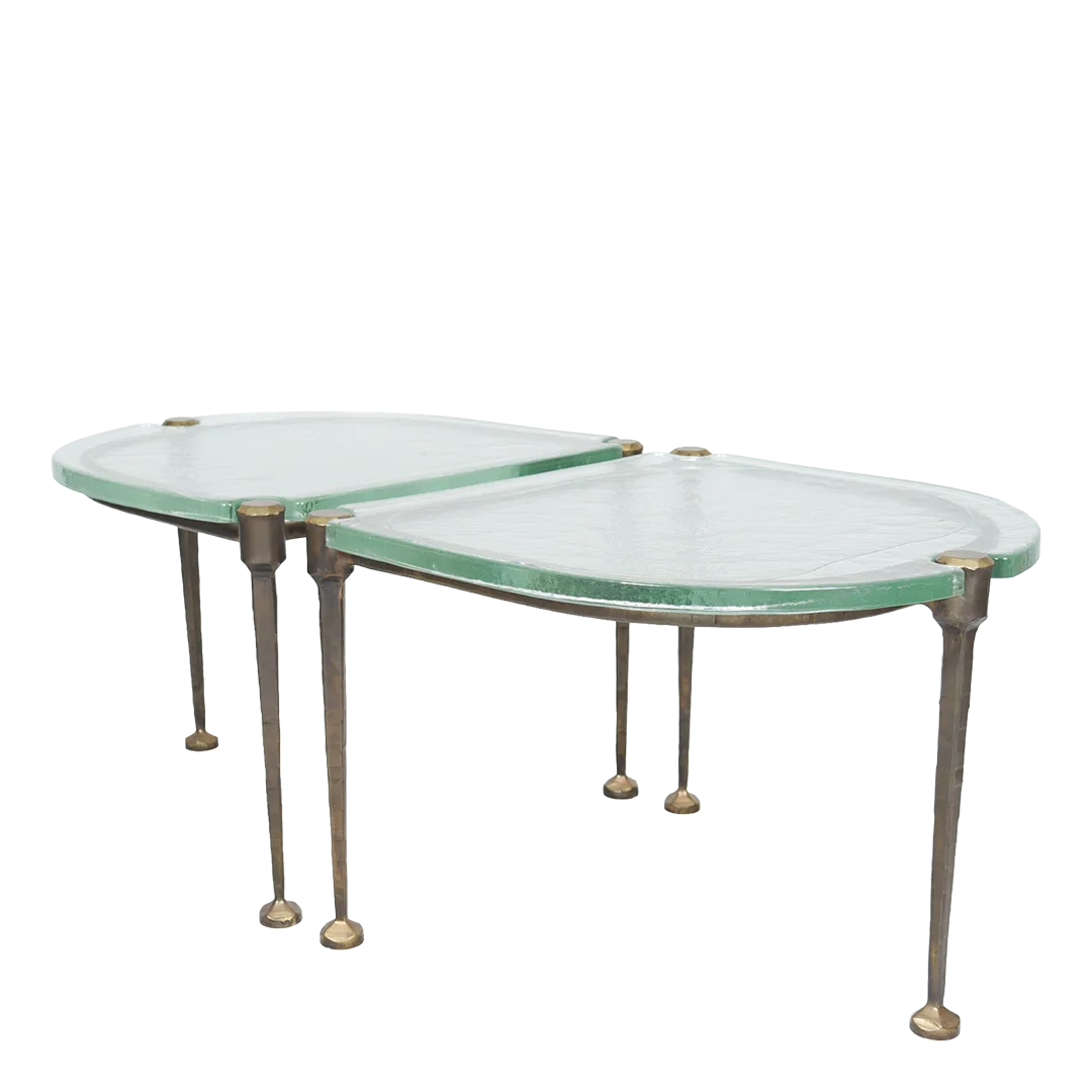 1980s Lothar Klute : pair of forged bronze and cast glass coffee tables, Germany