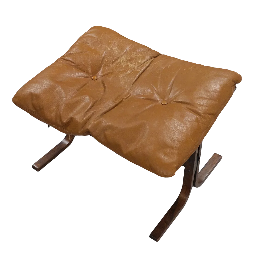 1965 Ingmar Relling : pair brown leather "Siesta" lounge chairs + ottoman, Norway