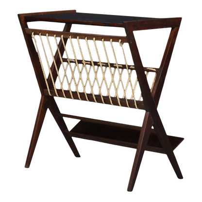 1960s Czech : oakwood and rope magazine stand, ULUV