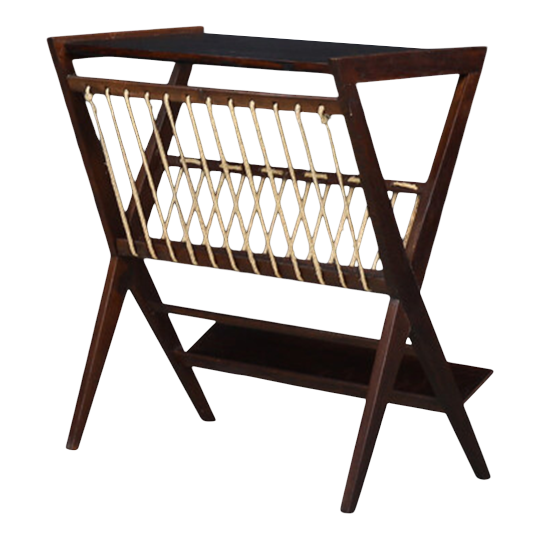 1960s Czech : oakwood and rope magazine stand, ULUV