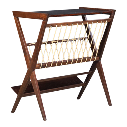 1960s Czech : oakwood and rope magazine stand, ULUV