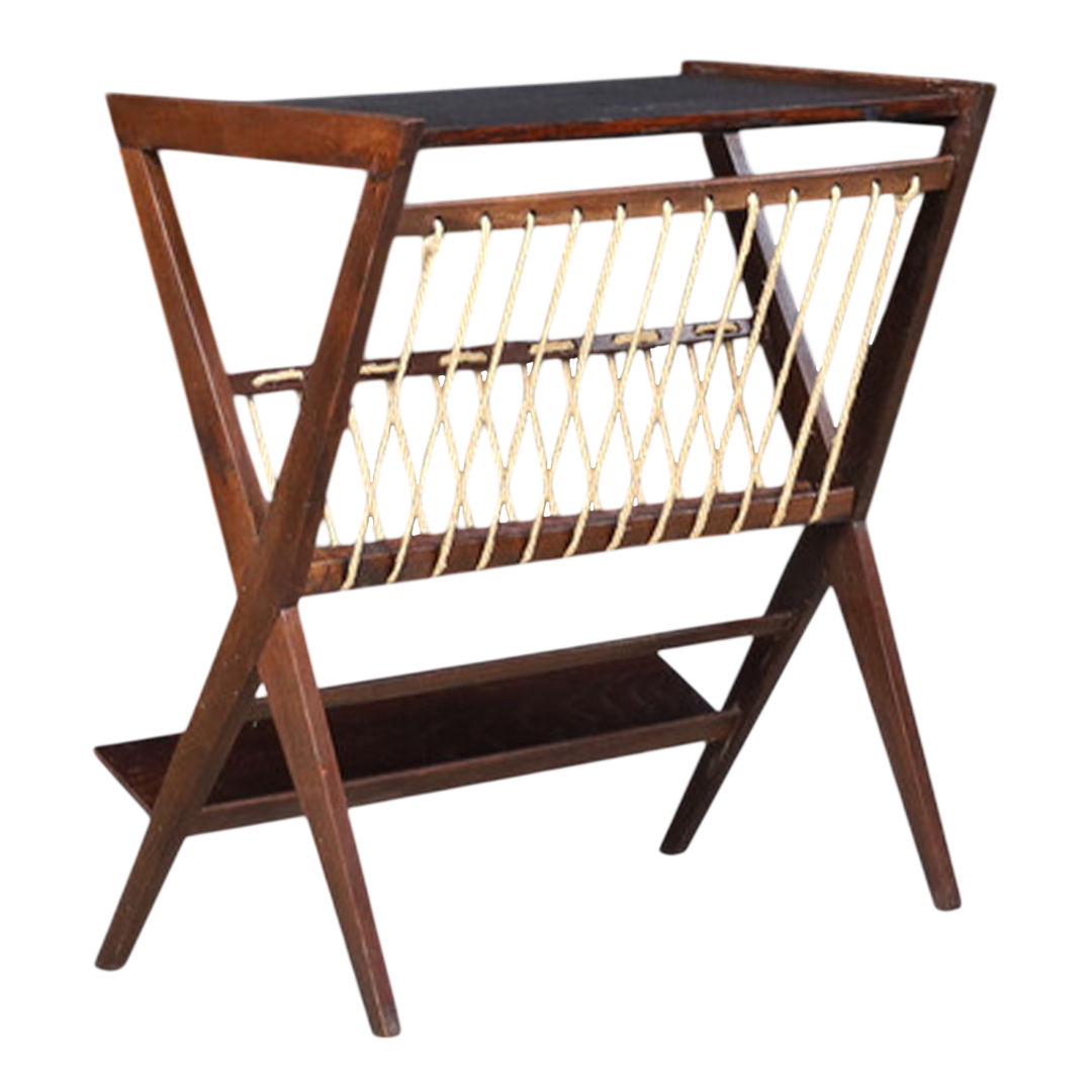 1960s Czech : oakwood and rope magazine stand, ULUV