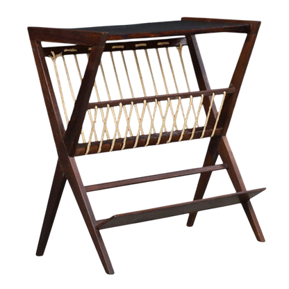 1960s Czech : oakwood and rope magazine stand, ULUV
