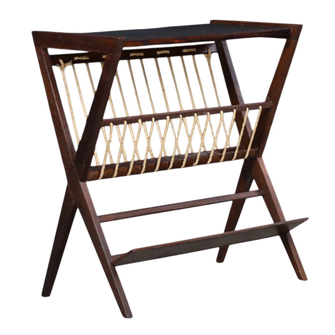 1960s Czech : oakwood and rope magazine stand, ULUV