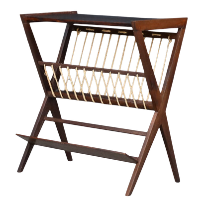 1960s Czech : oakwood and rope magazine stand, ULUV