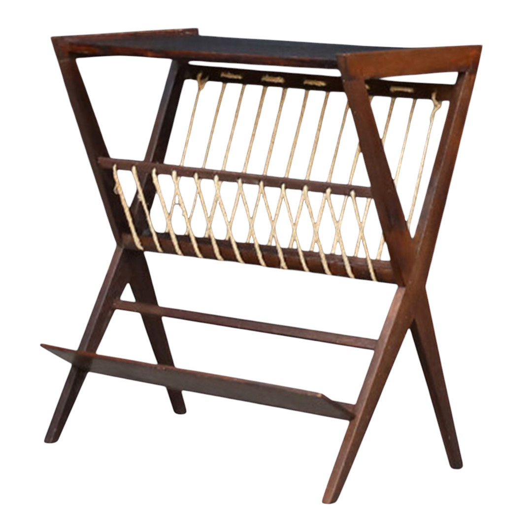 1960s Czech : oakwood and rope magazine stand, ULUV