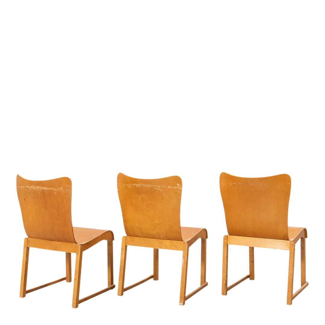 1950s Axel Larsson : set six molded birchwood stacking chairs