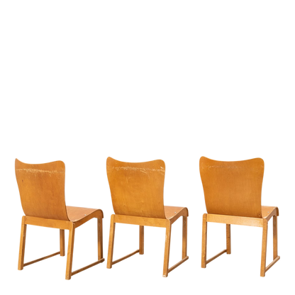 1950s Axel Larsson : set six molded birchwood stacking chairs