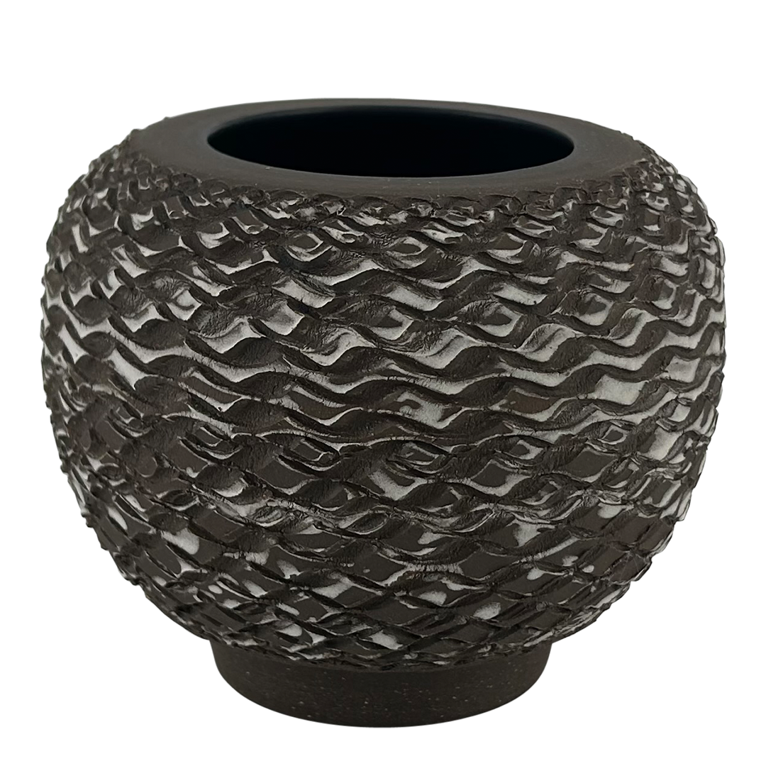 Rondell Meeks : tooled Dark Clay + Porcelain Slip vase