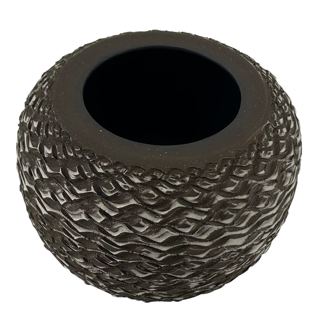 Rondell Meeks : tooled Dark Clay + Porcelain Slip vase