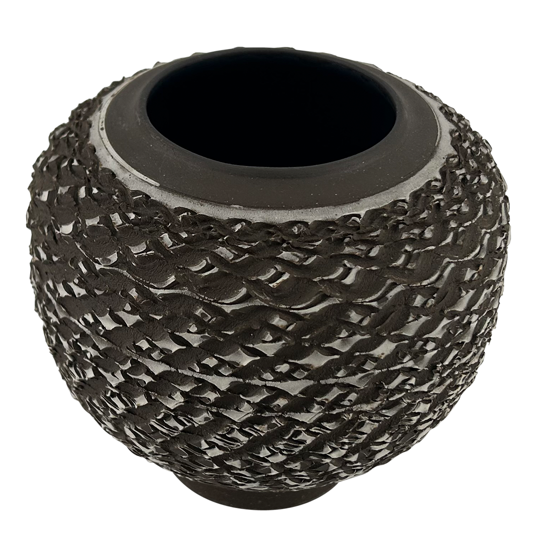 Rondell Meeks : tooled Dark Clay + Porcelain Slip vase